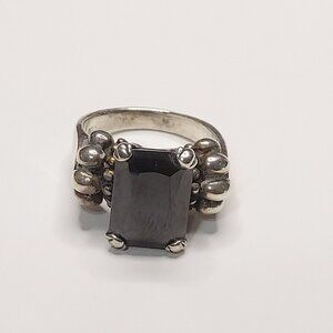 925 Sterling Black Onyx Shrimp Style Ring Size In Pictures